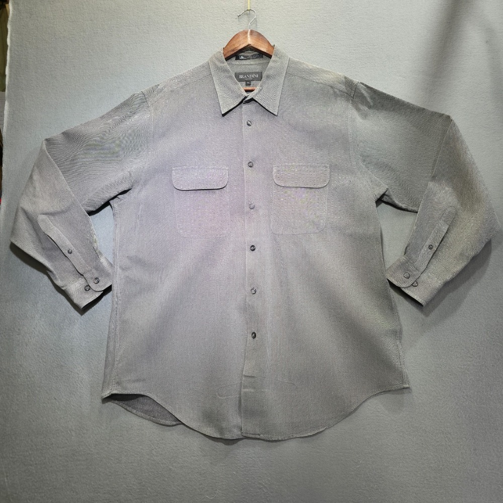 Vintage Brandini Le Collezioni Men's Gray Long Sleeve Button Up Shirt‎ Size XL